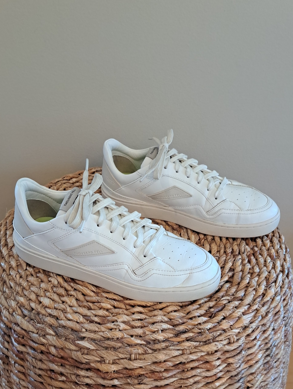 Thousand Fell Womens Luxury Court Athleisure White Vegan Leather Sneakers 7.5